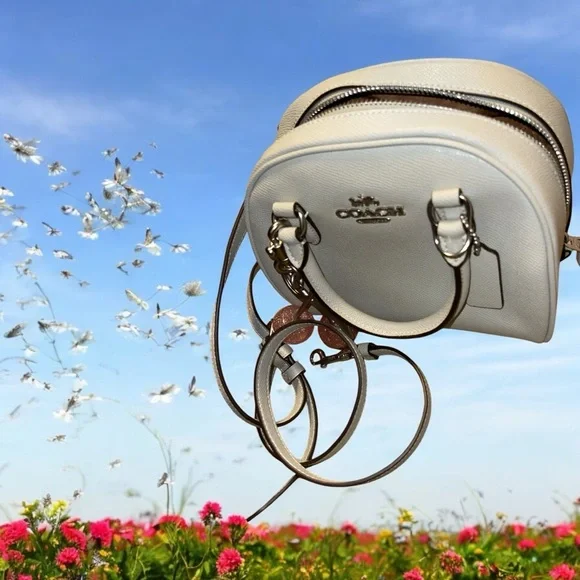 Coach Sydney Satchel Crossbody Lt. Sage Green Silver Logo Bag w/ pink cherry NWT - Picture 9 of 11